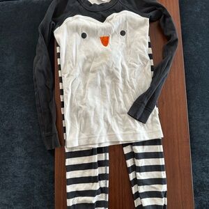 Hanna Andersson Black and White Striped Penguin Pajama Set